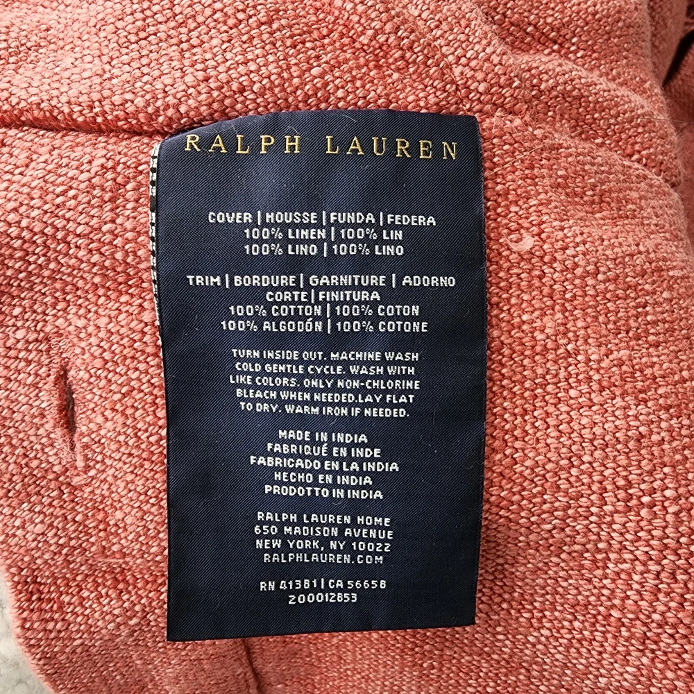 Ralph Lauren Coral Fringe Decorative Pillow with Floral Trim